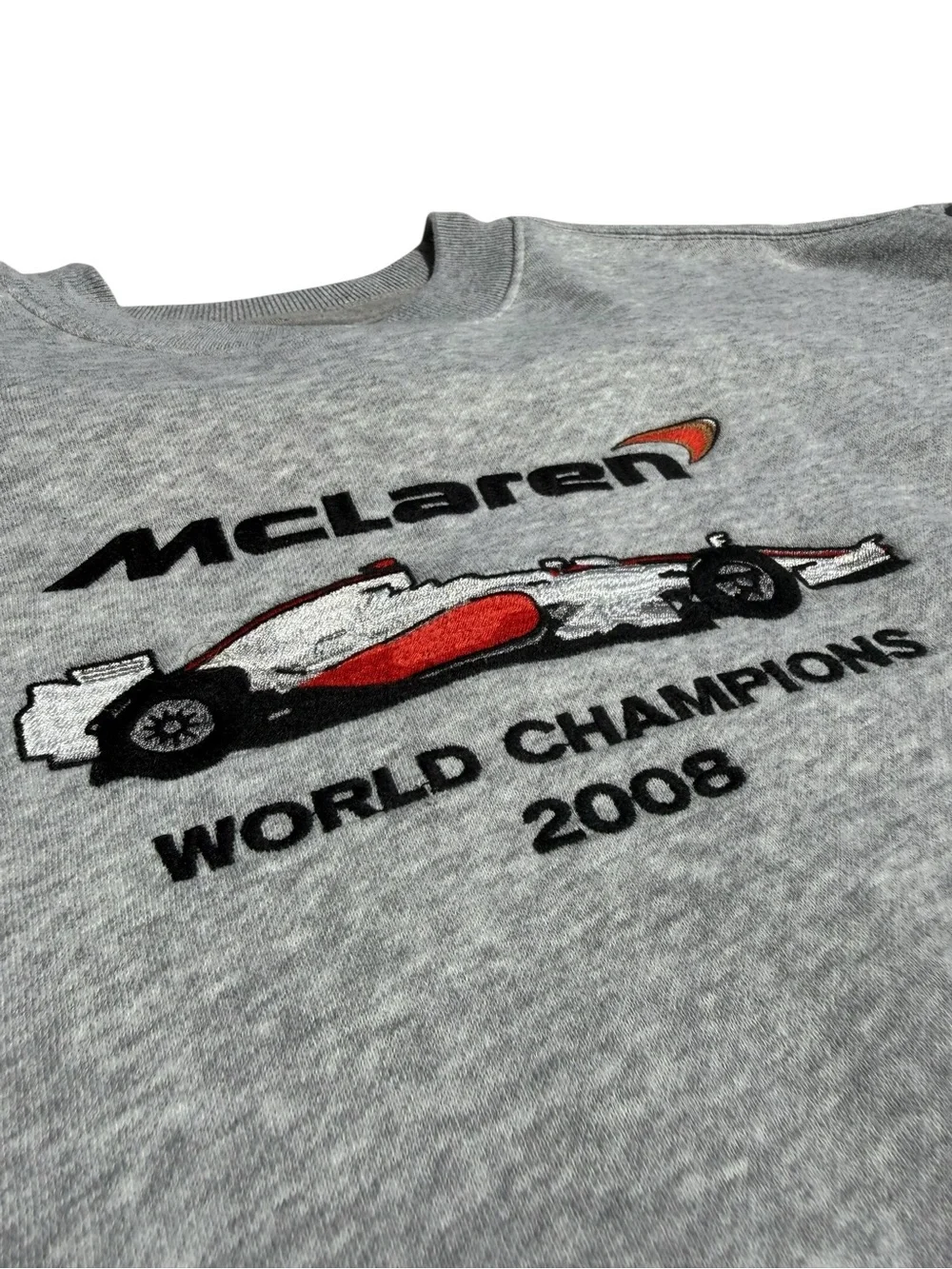 Hollister Gray Crewneck Sweatshirt with Red & Black McLaren Graphic